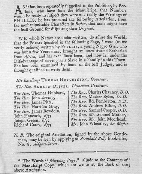 An image of the letter attesting Wheatley's authorship.