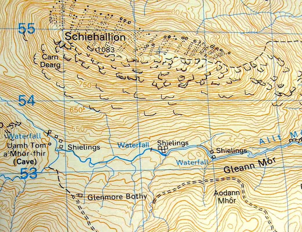Topographical map of the Schiehallion mountain.